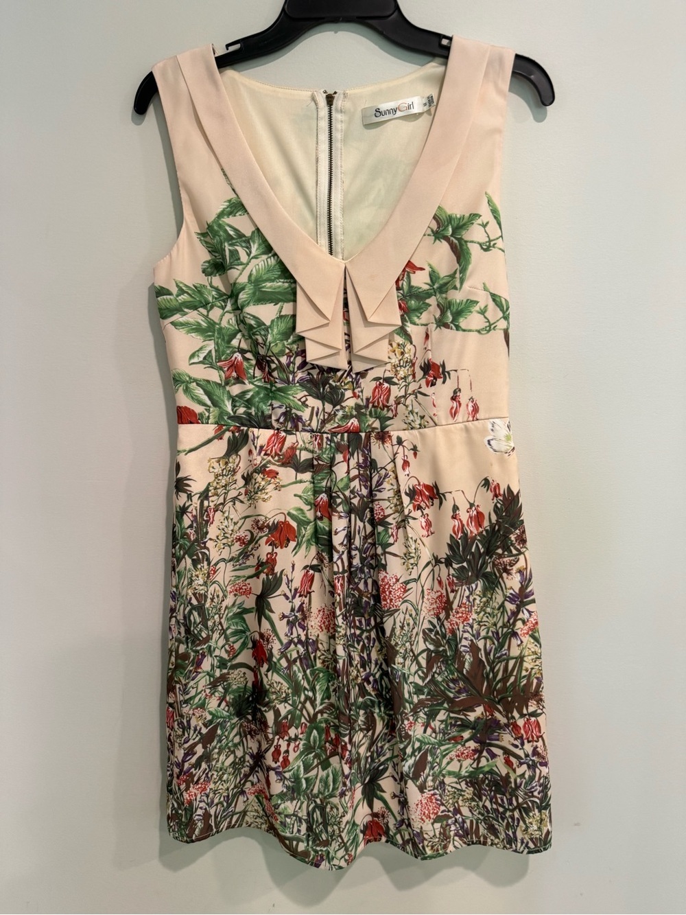 Sunny Girl Modcloth Blush Floral V-Neck A-Line Mini Dress With Bow Detail Size M